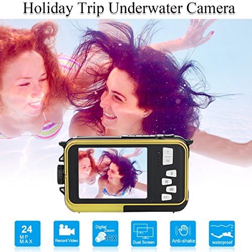 Waterproof Underwater Digital Camera,24MP 1080P Dual Screen Point and Shoot Digital Video Recorder Cameras-Yellow