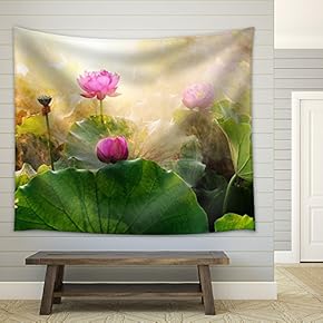 Beautiful Lotus Flower in Blooming at Sunset - Fabric Wall Tapestry Home Decor - 51x60 inches