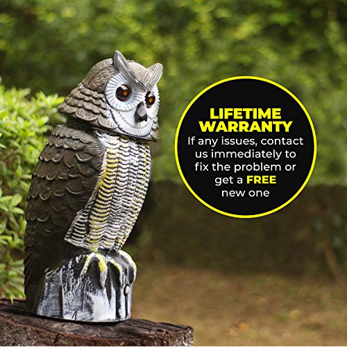 BuboBoss Fake Scarecrow Owl Decoy 16 Inch Solar Powered Motion
