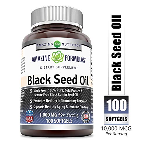 Amazing Nutrition Amazing Formulas Black Seed Oil Natural Dietary Supplement - Cold Pressed Black Cumin Seed Oil from 100% Genuine Nigella Sativa - 1000 Mg 100 Softgels Amazing Nutrition Amazing Formulas Black Seed Oil Natural Dietary Supplement - Cold Pressed Black Cumin Seed Oil from 100% Genuine Nigella Sativa - 1000 Mg 100 Softgels