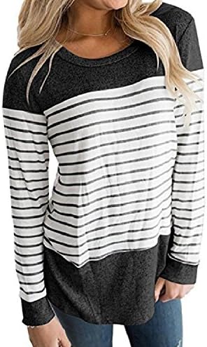 Destjoy Clothing Women's Striped Crew-Neck Splicing Long Sleeve Comfy Tee Shirt Tunic,USXLarge,Black