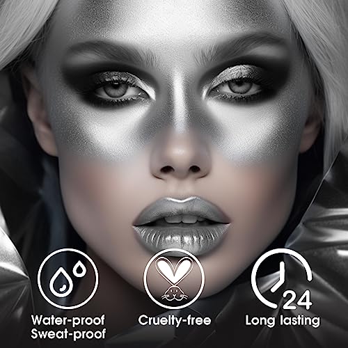 BADCOLOR Metallic Silver Face Body Paint Eye Black Stick, Holographic