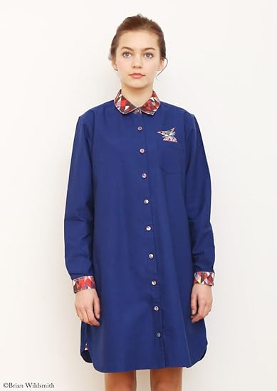 Amazon グラニフ Graniph コラボレーション長袖シャツワンピースe 123 ブライアンワイルドスミス ブルー Lady F ワンピース チュニック 通販