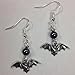 Flying Bat Earrings, Halloween Earrings, with hematite accent beads, on sterling silver earwires