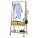 SONGMICS Clothes Rack on Wheels, Rolling Garment Rack with 2-Tier Storage Shelves, Hall Tree with 4 Coat Hooks for Shoes, Clothing, Bamboo URCR52N