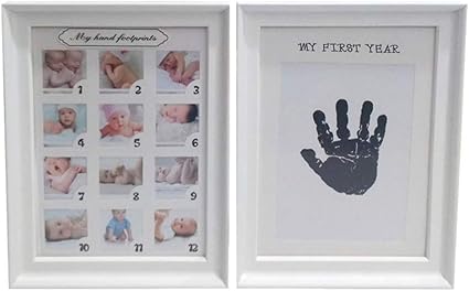 Amazon A Modo Mio ベビーフレーム 赤ちゃん 手形 足形 月齢フォト12ヶ月 フォトフレーム 写真入れ ベビーグッズ 写真立て 新生児 出産祝い 男の子 女子の子 内祝い メモリアル ベビー記念品 一歳 誕生日 プレゼント ベビーフォトフレーム 写真立て ベビー