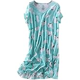 ENJOYNIGHT Womens Cotton Nightgown Short Sleeves Sleepshirt Print Nightshirt