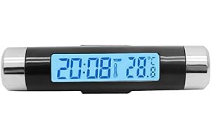 Riloer LCD Display Digital Clip-On Car Clock Thermometer Temperature Meter Gauge Automotive Mini Clock Monitor with Backlight