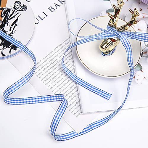 VGoodall Lake Blue Gingham Ribbon, 3/8 x 50Yd Picnic Craft Ribbon Lake Blue Ribbons for Hair Accessories Craft and Christmas Gift Wrapping