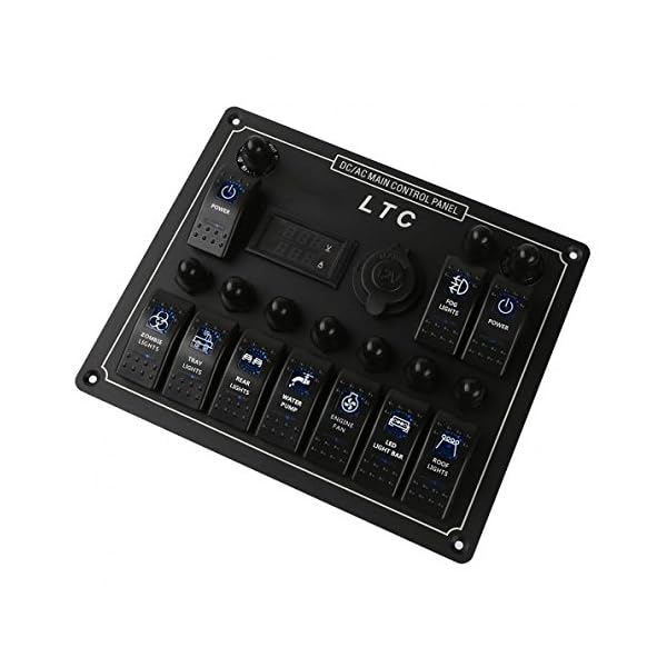 LTC-10-Gang-Waterproof-Car-Auto-Boat-Marine-LED-ACDC-Rocker-Switch-Panel-Circuit-Breaker-Digital-Voltmeter-with-12V-Cigarette-Socket