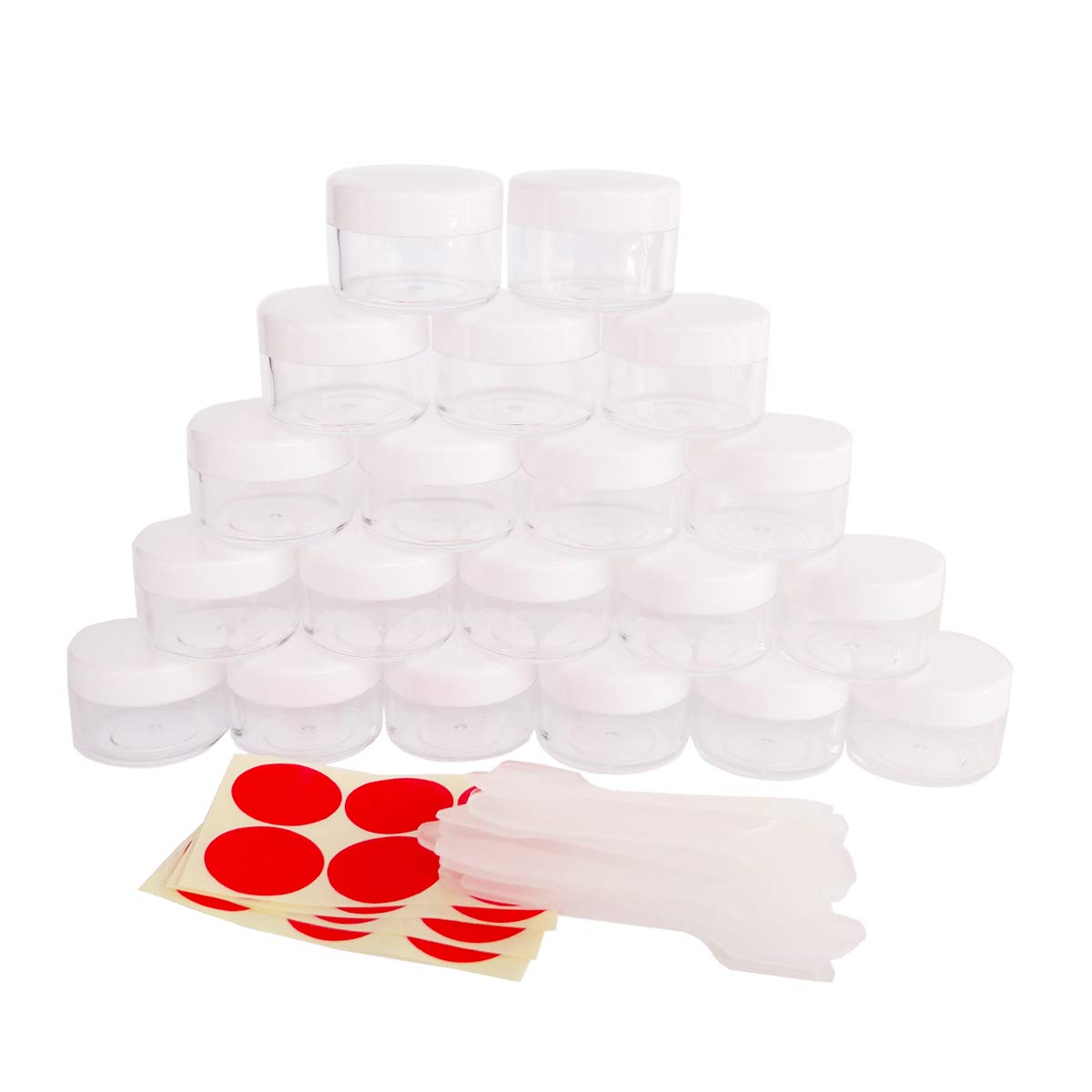 GreatforU 20pcs 15 Gram 15ml Small Empty Sample Jars, Refillable Cosmetic Container, Plastic Round Pot WHITE Screw Cap Lid, Tiny 15g Bottle for Makeup Eye-shadow Nails Salves Ointments, Free Spatulas : Beauty