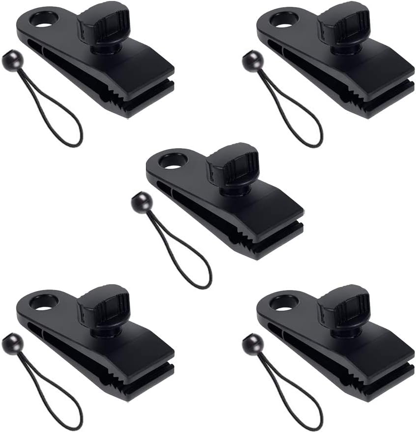 Tarp Clip and Bungee Ball Set of 5, Heavy Duty Tarp Clips Lock Grip