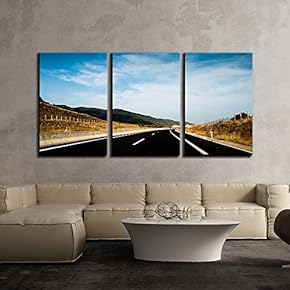 3 Piece Canvas Wall Art - Highway Leads to Distance - Modern Home Art Stretched and Framed Ready to Hang - 16"x24"x3 Panels