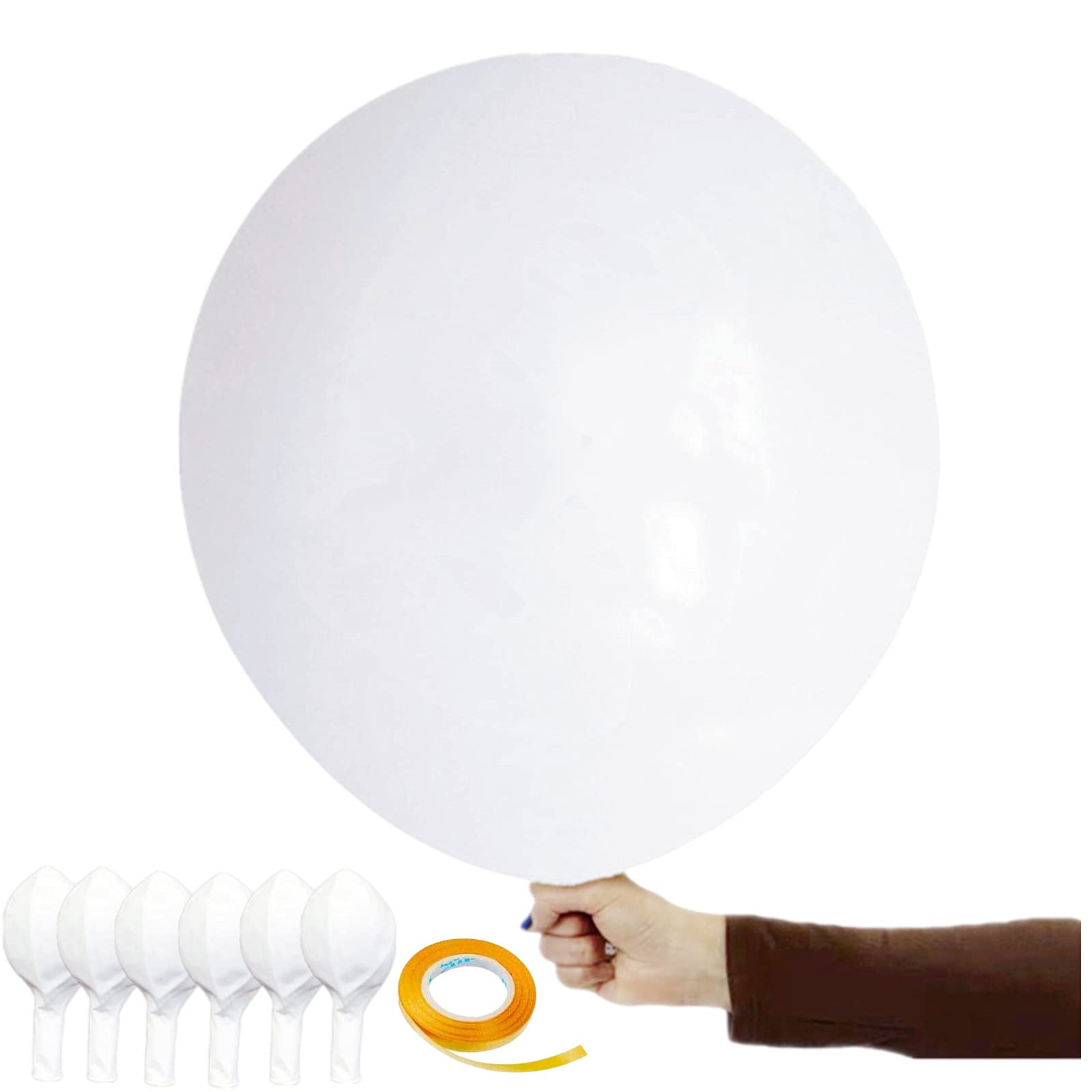 HONGCI 36 inch Giant Latex Assorted Colour Balloons (with 1Ribbon),Extra Large Balloons,Big Colourful Balloon Decorations for Wedding Birthday Party Halloween Christmas Baby Shower Carnival (White)