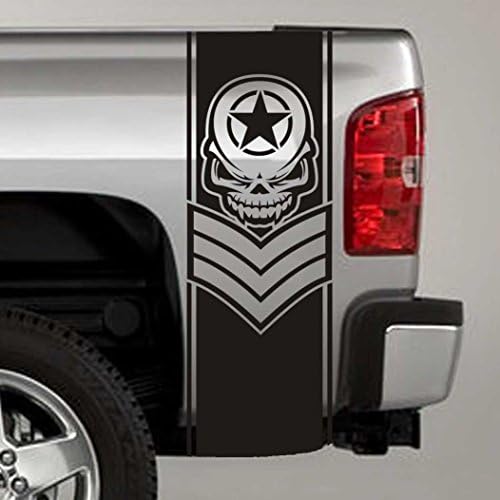 Jeepazoid - Truck Bed Stripe Decal - Chevron Army Star Skull Universal Fit - Blue Sticker - (Pair - Left and Right)