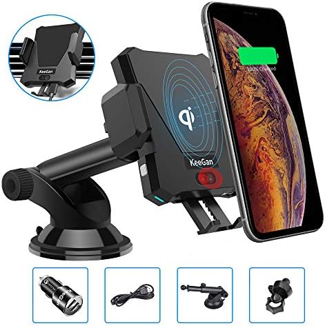 KeeGan Car Phone Mount 10w Fast Wireless Charger, Infrared Cell Phone Holder for Car Compatible with iPhone 8 X Xr Xs Max & Samsung Galaxy S9 Plus S8 S7 Note 9 8 [Automatic, One-Handed Operation]