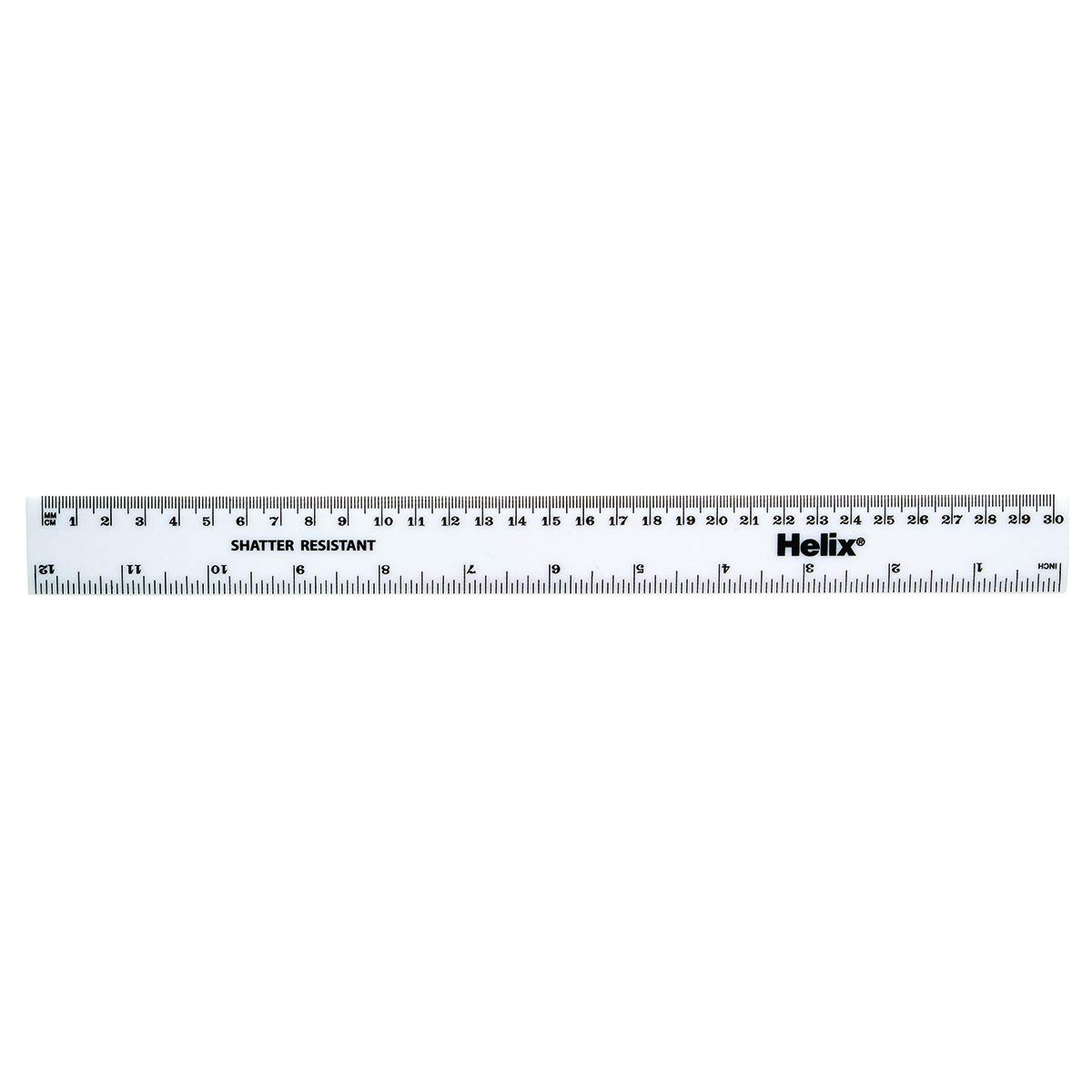 Helix 30cm Metric Imperial White Shatter Resistant Ruler (Box of 100)