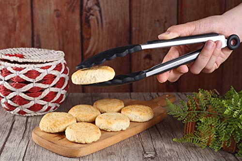 Pinzas-de-Cocina-GWCLEO-Pinzas-para-Barbacoa-en-Acero-Inox-y-Silicona-Pinzas-para-Ensalada-y-Servir-con-Consejos-sin-Rasguos-y-Mangos-de-Cojn-de-Silicona-Anti-DeslizanteNegro-9-y-12-Pulgadas