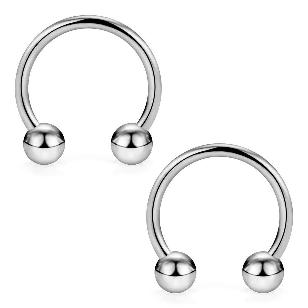 CIZME 2pcs G23 Titanium Horseshoe Septum Nose Ring Hoop 14G Lip Nipple Piercing Babrell Jewellery 8mm/10mm(Ball/Spike)