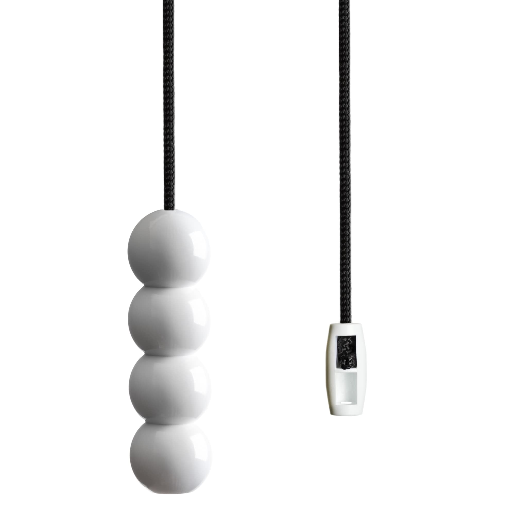 Light Pull Cord String with an Ice White Bead Style Handle, Choice of Contrasting Cord Colours in Jet Black and Metallic Silver. (Jet Black Cord)