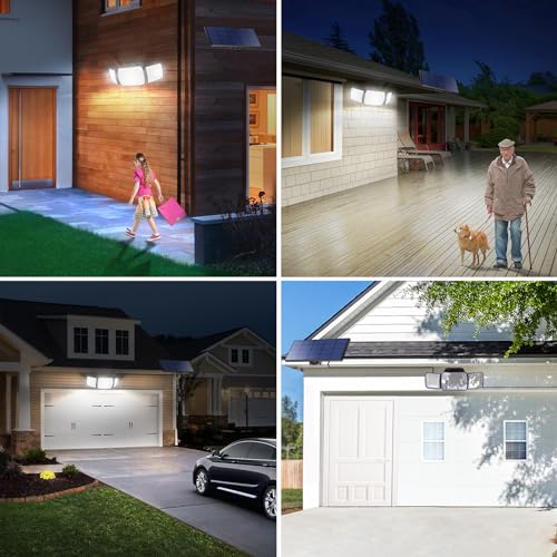 intelamp Solar Lights Outdoor with Remote Control, 2.7 Cable | Solar Sensor Lights with Dual Sensors 1200LM Waterproof Flood Lighting for Yard, Garage, Garden