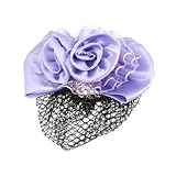 Lady Rhinestone Decor Light Purple Bowknot Shape Barrette Hair Clip w Snood Net