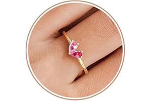 TOSGMY Gold Birthstone Rings for Women Non Tarnish Stackable Ring Dainty 14K Gold Plated Heart CZ Emerald Gemstone Ring Wedding Engagement Promise Ring Birthday Personalized Valentines Day Gifts for Her