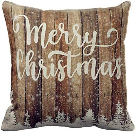Asamour Vintage Xmas Quotes with Snowflake Cotton Linen Throw Pillow Case Home Decorative Cushion Cover for Sofa Couch Bedding 18x18 Inches (Vintage Wood & Merry Christmas)