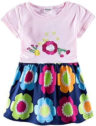 Novatx Baby Girls Cotton Short Sleeves Summer Dress H7110 (4/5Y, Pink)