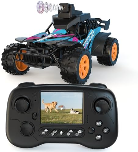 Voiture Télécommandée Avec Caméra, 2.4GHz Écran LCD 2.8" et Caméra Orientable à 60°, Vidéo en Direct, Double Commande APP/Radio, Rechargeable Voiture Télécommandée Cadeau pour Enfants et Adultes