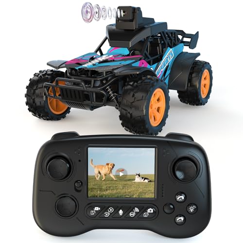 Coche RC con Cámara, 2.4GHz con Pantalla LCD de 2.8" y Cámara Ajustable de 60°, Video en Vivo, Control Dual App/Radio, 2 Velocidades, Recargable para Todoterreno, Regalo para Niños y Adultos