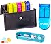OVEO Pill Organizer Box Weekly Case with Pill Splitter Cutter - Medicine Dispenser - Holder –Large Medication Reminder with Black Leather Carrying Case