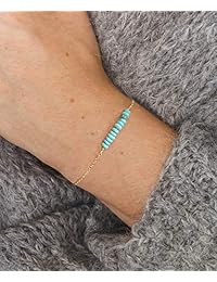 PERNNLA PEARL Dainty Turquoise Beads Bar Bracelet for Women 18k Gold Handmade Gemstone Jewelry …