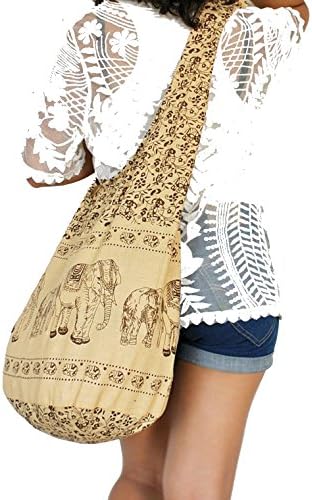 Beige Color Thai Hippie BAG Shoulder Crossbody bag Tote Bag Ivory Elephants Prints