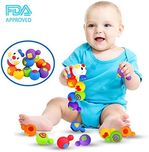Joso Baby Blocks Toys, Soft Snap-Together Block Sets Inchworm Bead Toys for Toddlers - Educational Baby with Colorful & Shapes for Age 4-12 Months - BPA Free