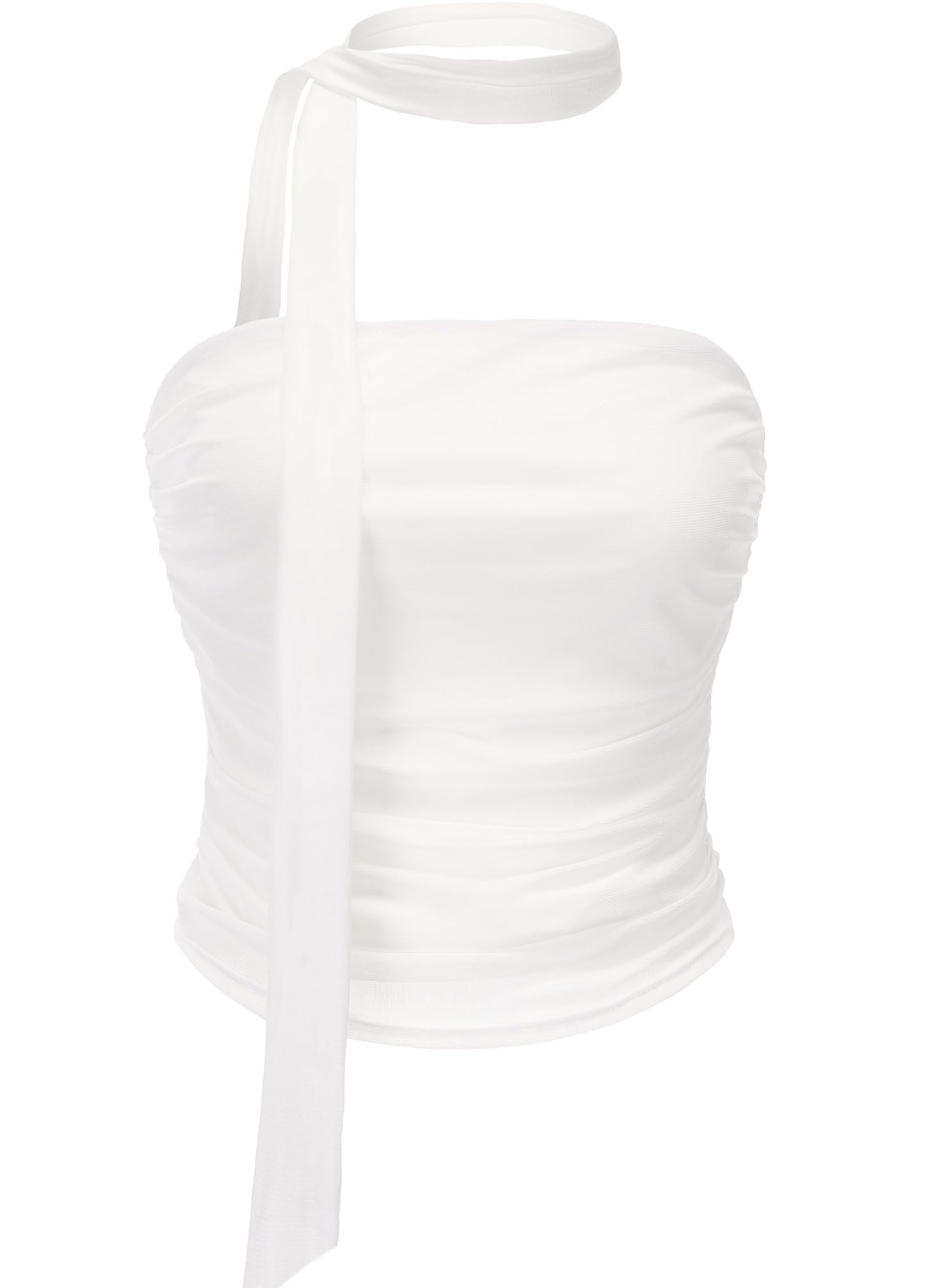 Photo 1 of Women's Leopard Print Tube Top Cheetah Print Top Ruched Strapless Mesh Halter Tops for Women Going Out Party (White, Small)