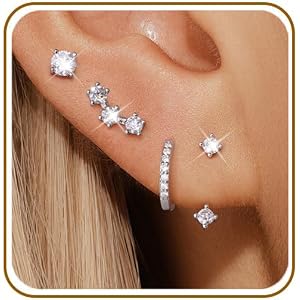 Moissanite Stud Earrings for Women, 4 Pairs 925 Sterling Silver Earring Set | D Color VVS1 Clarity, GRA Certified, Hypoallerg