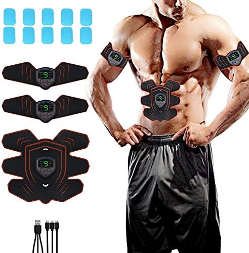 USB Rechargeable EMS Muscle Toner, Portable Six Pack ABS Abdominal Trainer with 10 pcs Replacement Gel Pads, Smart Fitness Mobile-Gym Fat Burning Slim Equipment for Men and Women