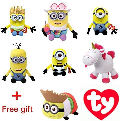 TY Beanie Babies Regular Plush - Minions (Despicable Me 3) Jerry, Carl, Dave, Mel, Tim and Fluffy - SET of 6 ,FREE GIFT WHIT PURCHASE (Teeny ty of minions ) - By ADD&SHIP
