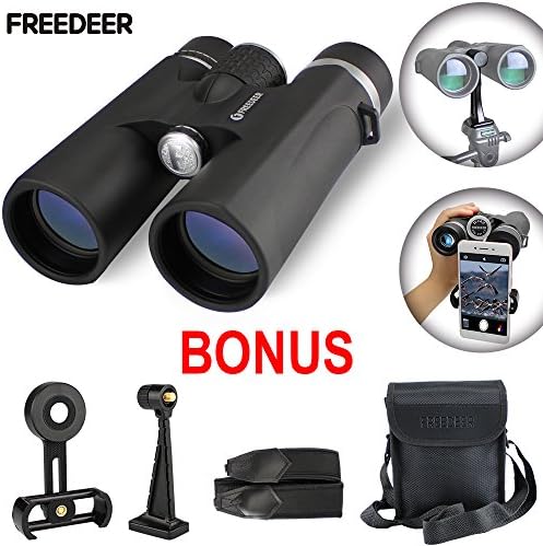 10 x 42 Binoculars for Adults, Waterproof / Fogproof, BAK4 Prism & FMC Lens with Phone Adapter & Tripod Adaptor Binocular for Bird Watching, Travelling, Stargazing, Hunting, Concerts, Sports ( Black )