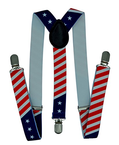 Adjustable Elastic Suspenders for Baby & Kids & Boys & Girls & Toddler - Leather Y Back and Strong Clips - Various Colors (USA Flag) - Thumbnail 5