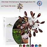 SteadyDoggie Solar Wind Spinner New 75in Jewel Cup Multi-Color Seasonal LED Lighting Solar Powered Glass Ball with Kinetic Wind Spinner Dual Direction for Patio Lawn & Garden
