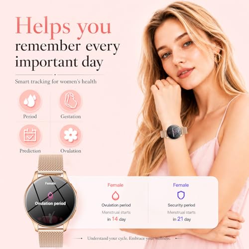 Women's Smart Watch with Bluetooth Call: 1.32" AMOLED HD Round Smartwatch IP68 Waterproof Activity Fitness Bracelet with Blood Pressure Monitor Sleep SpO2 with 120+ Sports for Android iOS