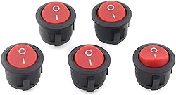 SQXBK 5-Pack Round Rocker Power Switch 6A 250V AC 2