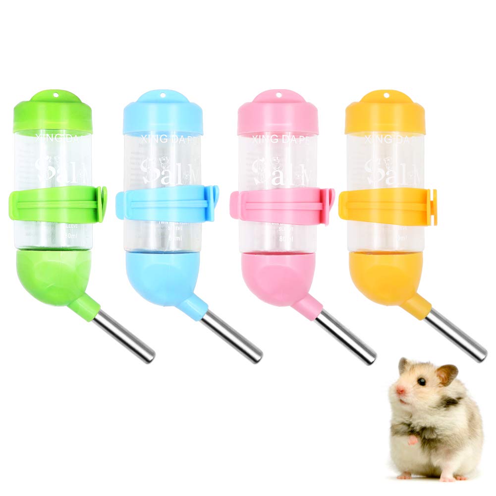 Geluode 4 Pcs 80ml Hamster Water Bottles,No Grip Hanging Water Dispenser Small Animal Automatic Water Feeder for Hamster,Rabbit, Guinea Pig, Squirrel,Small animal