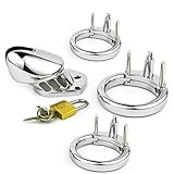 REDQIN Metal Steel Chasti-ty Devices Male Briefs Anti-Off with 3 Rings (Silver)