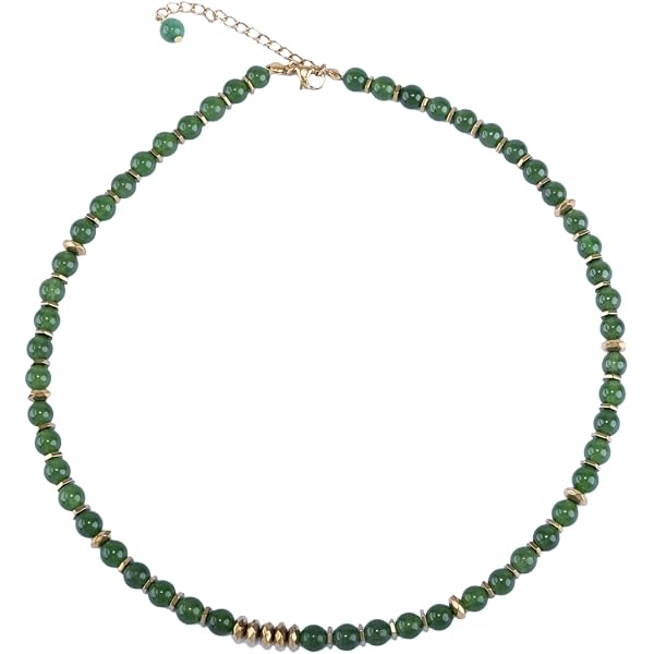 Natural Green Jade Bead Necklace - 10mm Round Gemstones, 18 Inch Silver Plated Chain