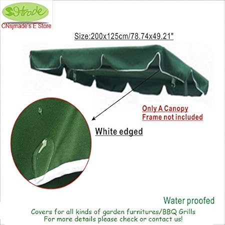 Pinkdose? Free Shipping Sunroof Parts for 3 Seater Garden Swing Chair. 200X125Cm/78.74X49.21&Quot; Dark Green Polyester Fabric, Water Proofed