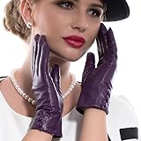 MATSU Fashion Women Winter Warm Leather Touch Screen Gloves 5 Colors M9213 (L, Purple (Long Fleece or Cashmere lining))