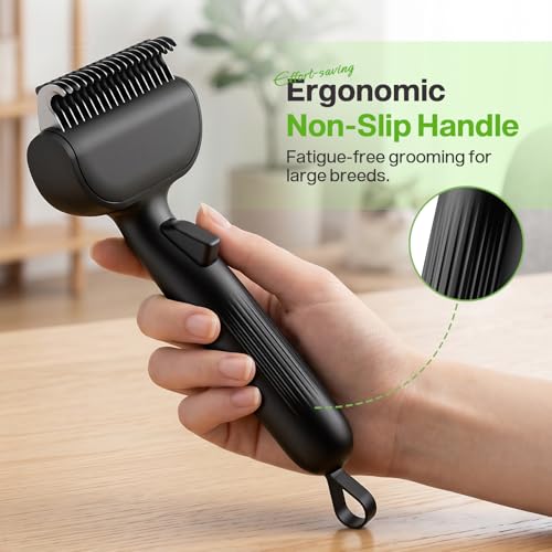 pecute Dead Hair Rake with Pet Combs, Self-Cleaning Undercoat Brush, Undercoat Undercoat Brush, Grooming Kit for Dogs Cats Stainless Steel for Long Hair(Black)
